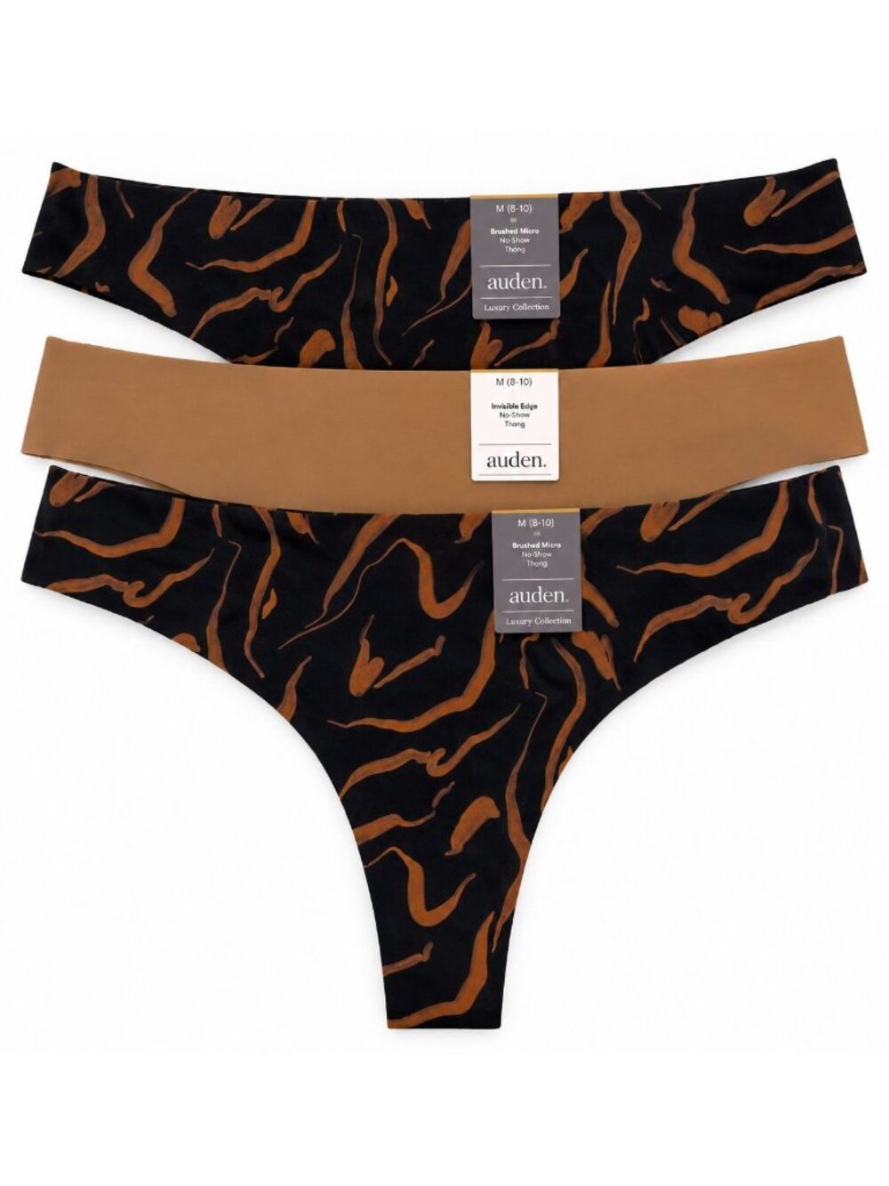 Auden Luxury M (8-10) 3-Pack Thongs Brushed Micro & Invisible Edge New